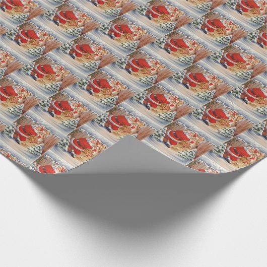 フェスティバルレトロヴィンテージクリスマスサンタトインデア ラッピングペーパー (角)