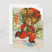 フェスティバルレトロヴィンテージクリスマスベア シーズンポストカード (正面/裏面)