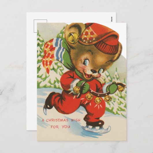 フェスティバルレトロヴィンテージクリスマスベア シーズンポストカード (正面/裏面)