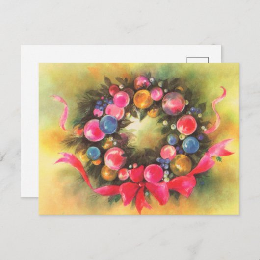 フェスティバルレトロヴィンテージクリスマスリース ポストカード (正面/裏面)