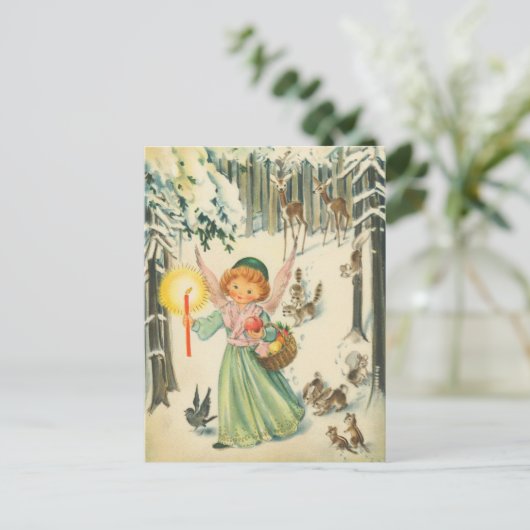 フェスティバルレトロヴィンテージクリスマス天使 ポストカード (スタンド正面)