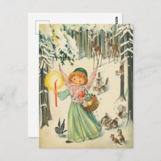 フェスティバルレトロヴィンテージクリスマス天使 ポストカード (正面/裏面)