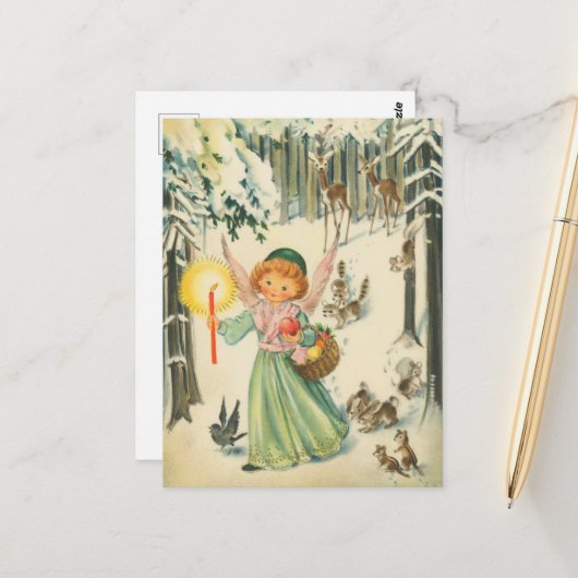 フェスティバルレトロヴィンテージクリスマス天使 ポストカード (正面/裏面インサイチュ)