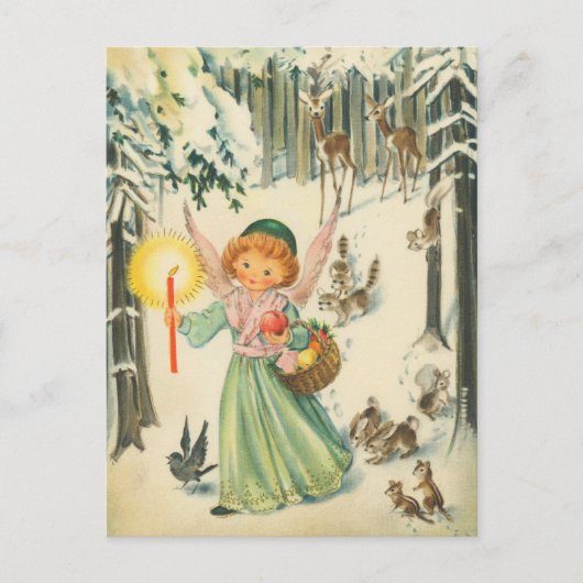 フェスティバルレトロヴィンテージクリスマス天使 ポストカード (正面)
