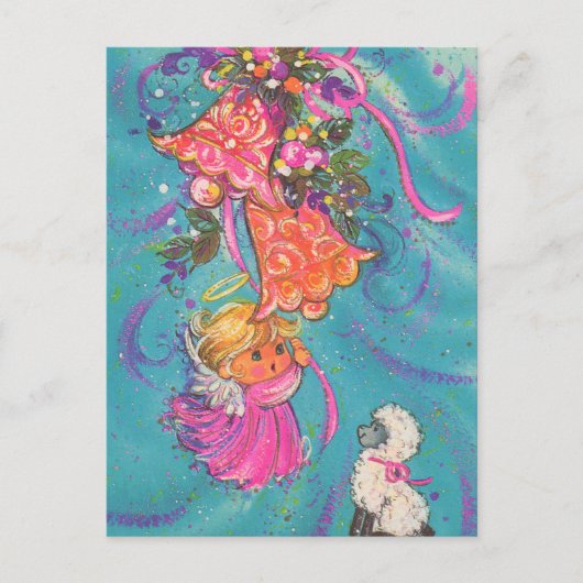 フェスティバルレトロヴィンテージクリスマス天使 ポストカード (正面)