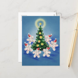 フェスティバルレトロヴィンテージクリスマス雪だるまツリー シーズンポストカード