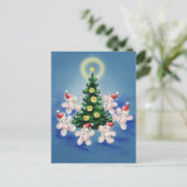 フェスティバルレトロヴィンテージクリスマス雪だるまツリー シーズンポストカード (スタンド正面)