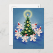 フェスティバルレトロヴィンテージクリスマス雪だるまツリー シーズンポストカード (正面/裏面)