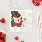 フェスティバルレトロヴィンテージクリスマス雪だるまホリデイ 縁ありカクテルナプキン (インサイチュ)