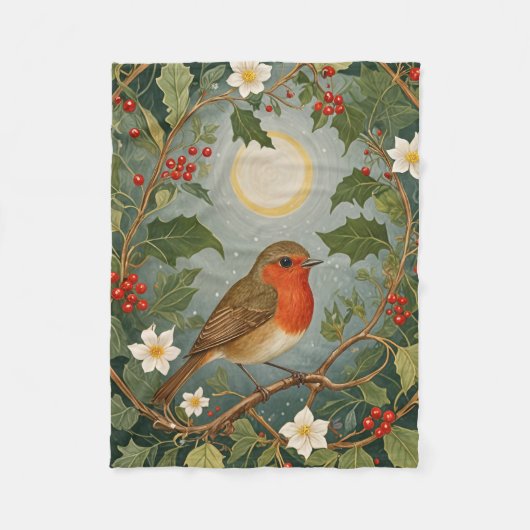 フェスティバルロビンアンドホリー フリースブランケット (正面)
