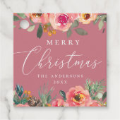 フェスティバルロマンチックな埃っぽいピンクのローズフローラクリスマス フェイバータグ (正面)