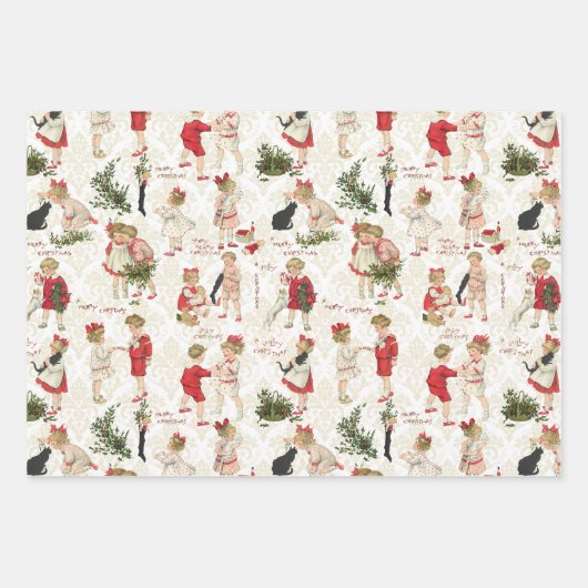 フェスティバルヴィンテージのお子様とクリスマスの挨拶 ラッピングペーパーシート (正面3)