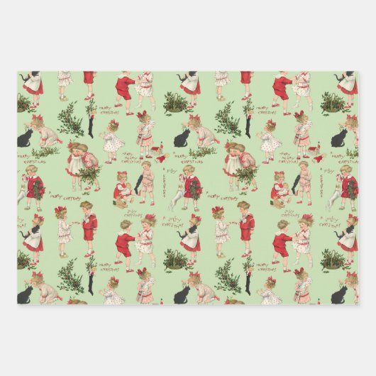 フェスティバルヴィンテージのお子様とクリスマスの挨拶 ラッピングペーパーシート (正面2)