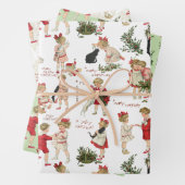 フェスティバルヴィンテージのお子様とクリスマスの挨拶 ラッピングペーパーシート (インサイチュ)