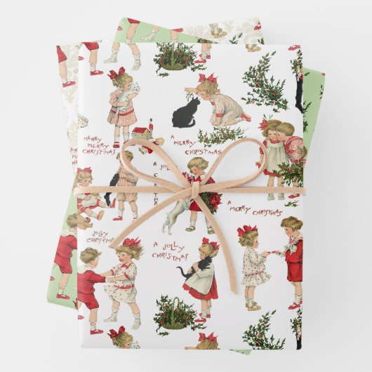 フェスティバルヴィンテージのお子様とクリスマスの挨拶 ラッピングペーパーシート (インサイチュ)