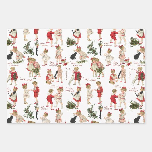 フェスティバルヴィンテージのお子様とクリスマスの挨拶 ラッピングペーパーシート (正面)