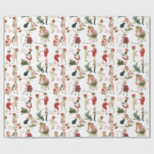 フェスティバルヴィンテージのお子様とクリスマスの挨拶 ラッピングペーパー (フラット)