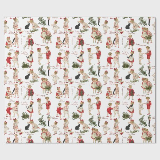 フェスティバルヴィンテージのお子様とクリスマスの挨拶 ラッピングペーパー (フラット)