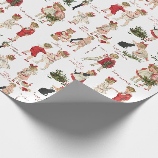 フェスティバルヴィンテージのお子様とクリスマスの挨拶 ラッピングペーパー (角)