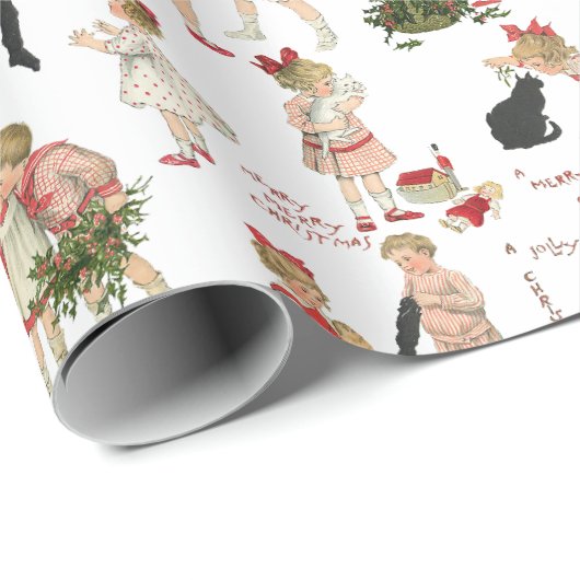 フェスティバルヴィンテージのお子様とクリスマスの挨拶 ラッピングペーパー (ロールコーナー)