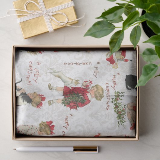 フェスティバルヴィンテージの子供とクリスマスの挨拶Tis 薄葉紙 (ギフト)