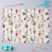 フェスティバルヴィンテージの子供とクリスマスの挨拶Tis 薄葉紙 (クラフト)