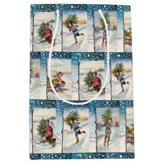 フェスティバルヴィンテージアイススケートで滑るエンジェル ミディアムペーパーバッグ (正面)