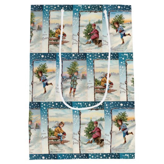 フェスティバルヴィンテージアイススケートで滑るエンジェル ミディアムペーパーバッグ (裏面)