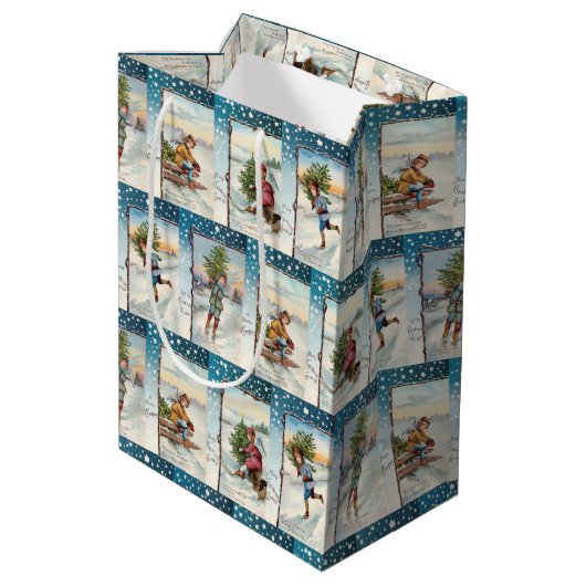 フェスティバルヴィンテージアイススケートで滑るエンジェル ミディアムペーパーバッグ (裏面アングル)