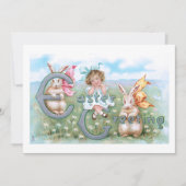 フェスティバルヴィンテージイースターバンニー、子供と挨拶 シーズンカード (正面)