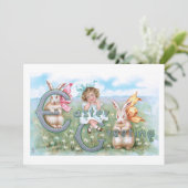 フェスティバルヴィンテージイースターバンニー、子供と挨拶 シーズンカード (スタンド正面)