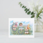 フェスティバルヴィンテージイースターバンニー、子供と挨拶 ポストカード (スタンド正面)