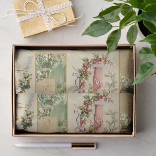 フェスティバルヴィンテージウィンタークリスマスエフェメラコラージュ 薄葉紙 (ギフト)