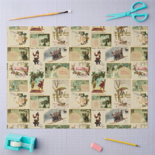 フェスティバルヴィンテージウィンタークリスマスエフェメラコラージュ 薄葉紙 (クラフト)