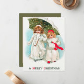 フェスティバルヴィンテージクリスマスの女の子を追加気持ち ノートカード (正面/裏面インサイチュ)