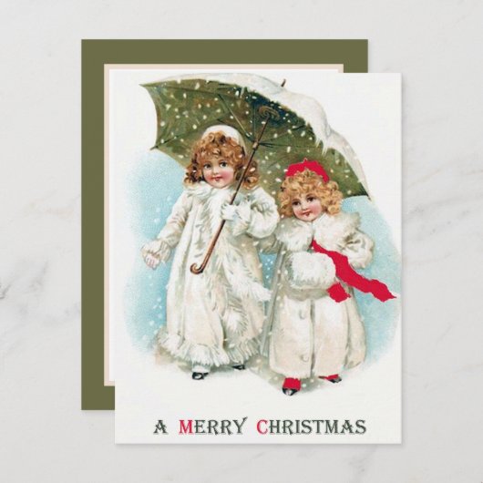 フェスティバルヴィンテージクリスマスの女の子を追加気持ち ノートカード (正面/裏面)