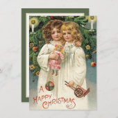 フェスティバルヴィンテージクリスマスの女の子を追加気持ち ノートカード (正面/裏面)
