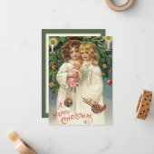 フェスティバルヴィンテージクリスマスの女の子を追加気持ち ノートカード (正面/裏面インサイチュ)