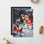 フェスティバルヴィンテージクリスマスの子供を追加気持ち ノートカード (正面/裏面インサイチュ)