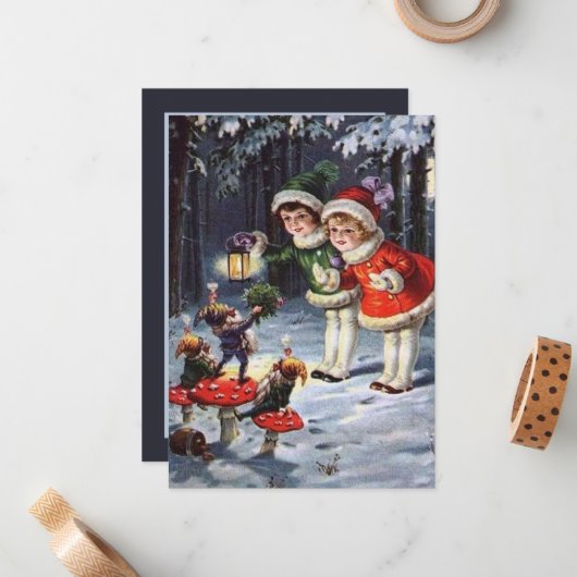 フェスティバルヴィンテージクリスマスの子供を追加気持ち ノートカード (正面/裏面インサイチュ)