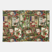 フェスティバルヴィンテージクリスマスエフェメラコラージグリーン キッチンタオル (横)