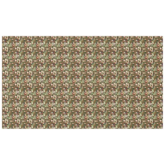 フェスティバルヴィンテージクリスマスエフェメラコラージグリーン テーブルクロス (正面(横))