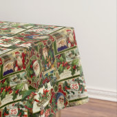 フェスティバルヴィンテージクリスマスエフェメラコラージグリーン テーブルクロス (インサイチュ)