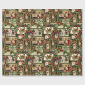 フェスティバルヴィンテージクリスマスエフェメラコラージグリーン ラッピングペーパー (フラット)
