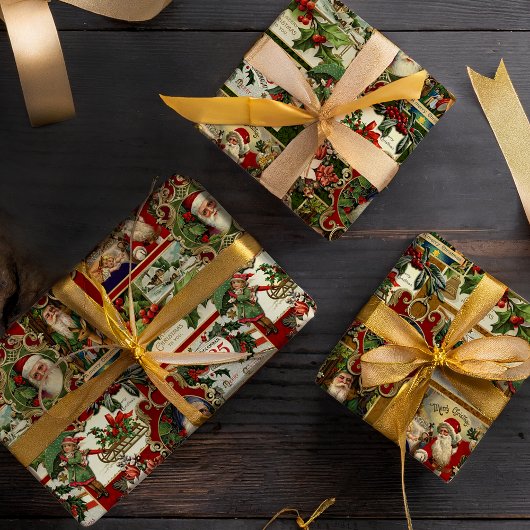 フェスティバルヴィンテージクリスマスエフェメラコラージュ ラッピングペーパーシート