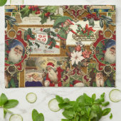 フェスティバルヴィンテージクリスマスエフェメラコラージュ – 金ゴールド キッチンタオル (折り畳み)