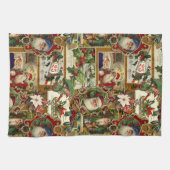 フェスティバルヴィンテージクリスマスエフェメラコラージュ – 金ゴールド キッチンタオル (横)