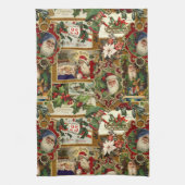 フェスティバルヴィンテージクリスマスエフェメラコラージュ – 金ゴールド キッチンタオル (縦)