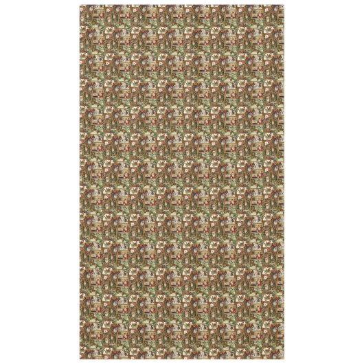 フェスティバルヴィンテージクリスマスエフェメラコラージュ – 金ゴールド テーブルクロス (正面)