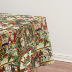 フェスティバルヴィンテージクリスマスエフェメラコラージュ – 金ゴールド テーブルクロス